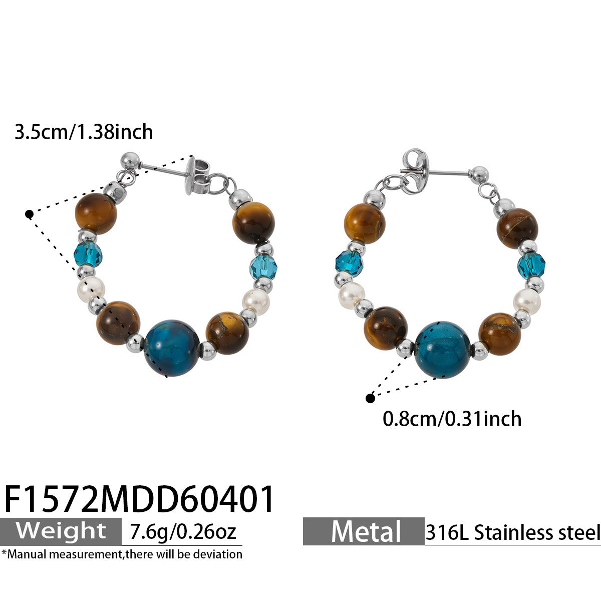 Mili New Chinese Style Stainless Steel Natural Stone Imitation Pearl 18K Gold Beaded Earrings Women's Vintage Elegant