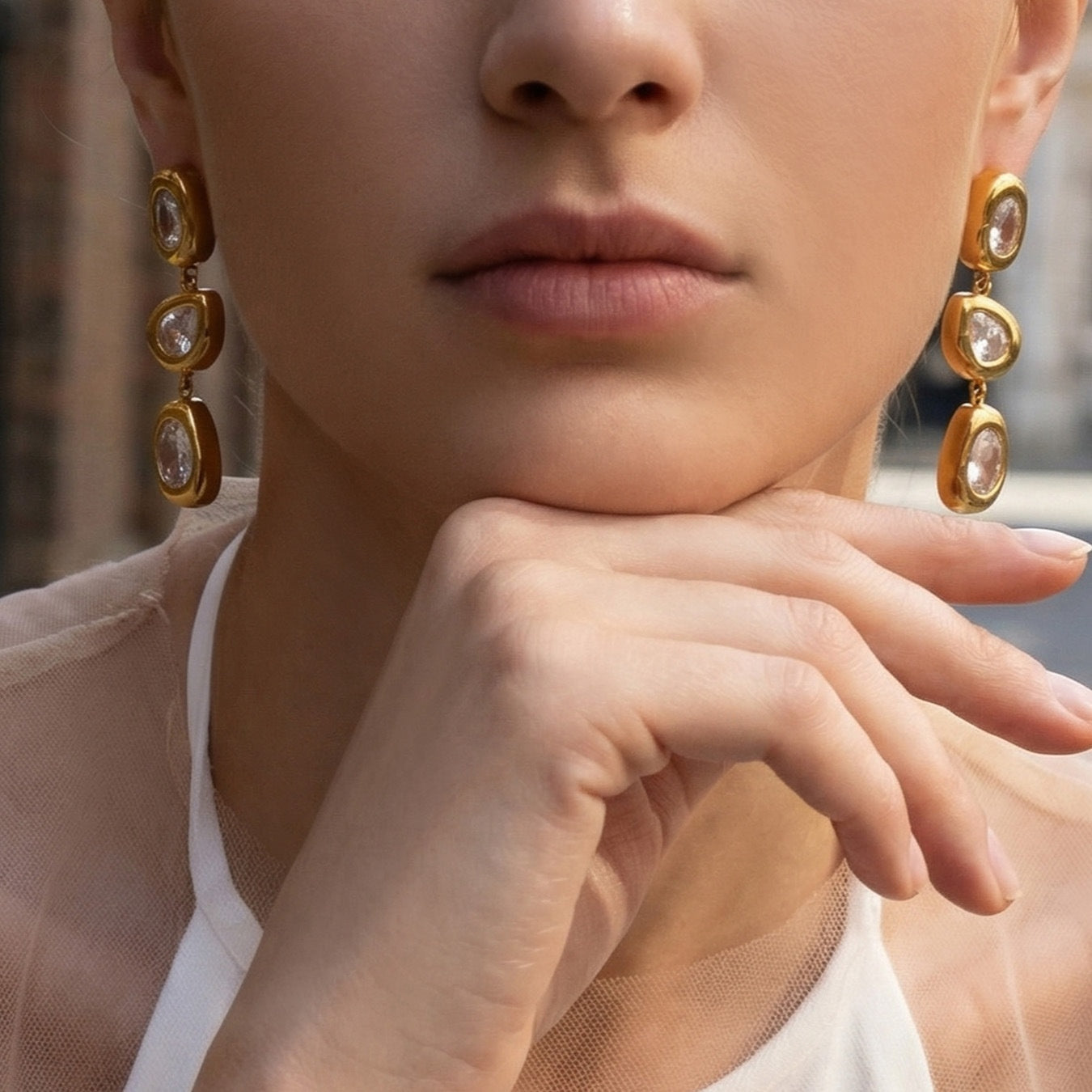 18K Gold Plated Stainless Steel 5A Zircon Earrings French Luxury Long Drop Dangle Earring Jewelry