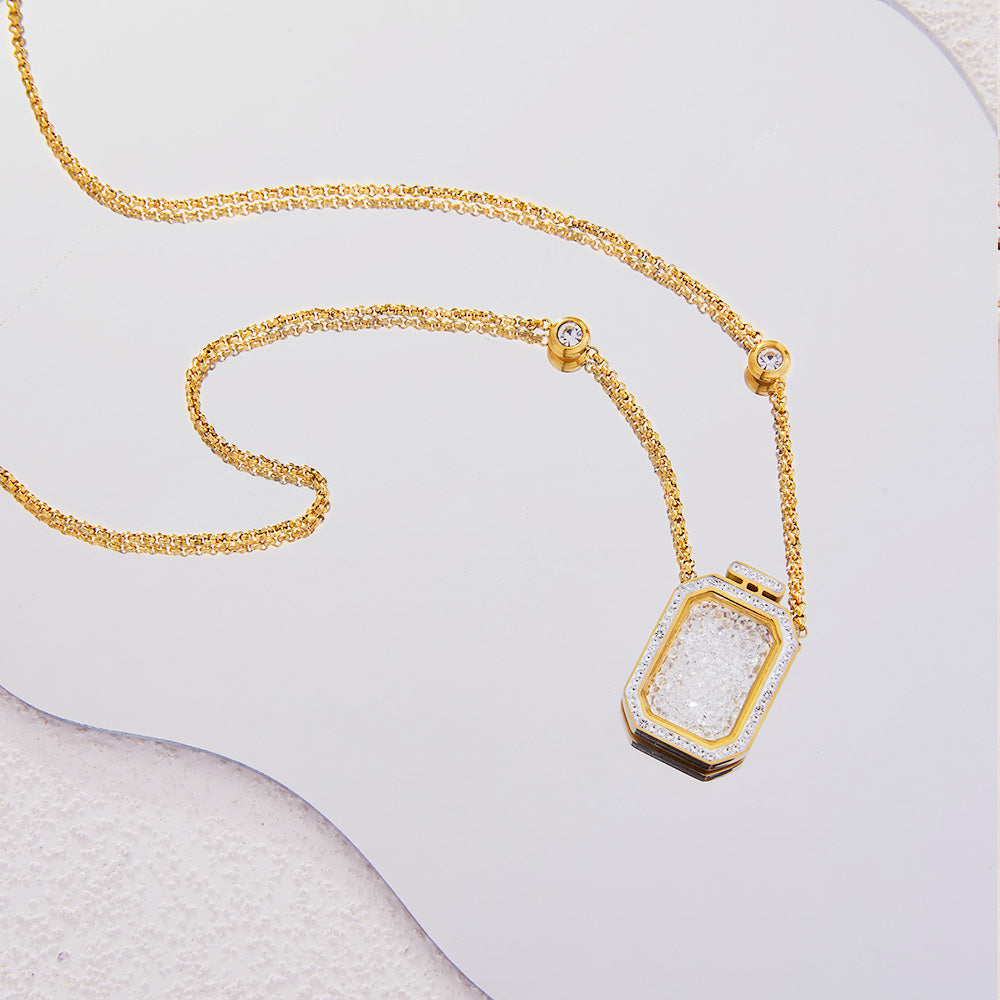 New Box Inset Rhinestone Pendant Stainless Steel Clavicle Chain Sweet Everything Design Light Luxury Sense Necklace Wholesale