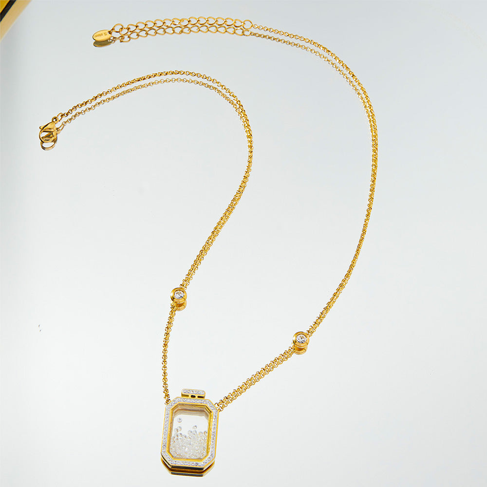New Box Inset Rhinestone Pendant Stainless Steel Clavicle Chain Sweet Everything Design Light Luxury Sense Necklace Wholesale