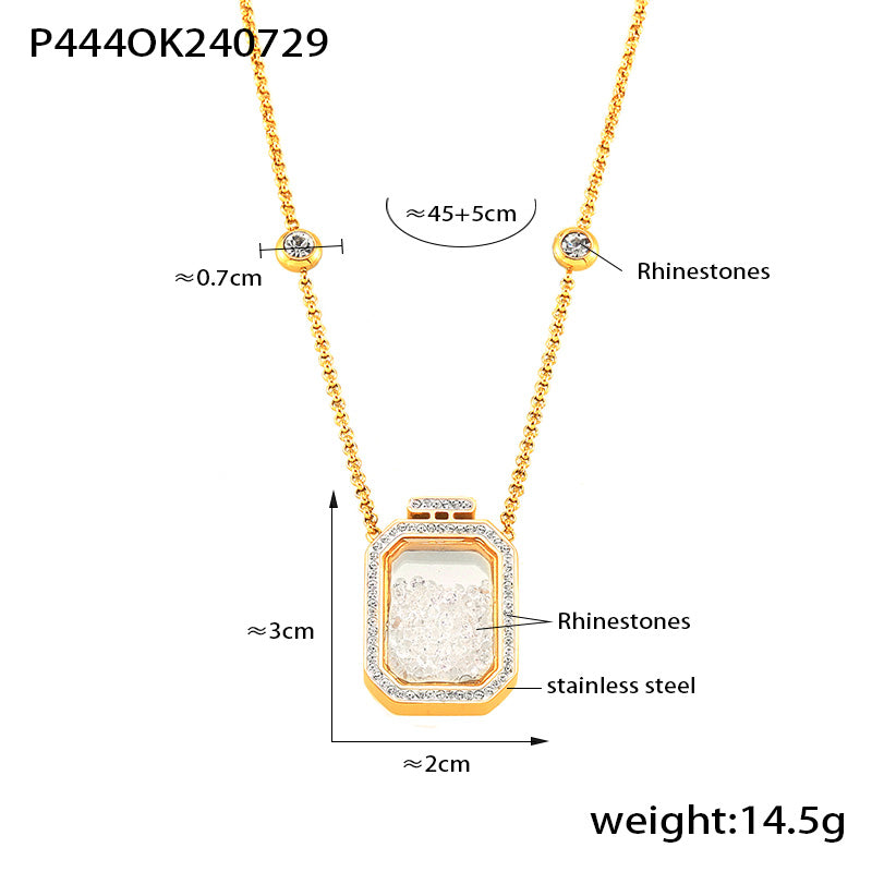 New Box Inset Rhinestone Pendant Stainless Steel Clavicle Chain Sweet Everything Design Light Luxury Sense Necklace Wholesale