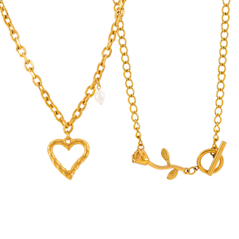 Simple Sweet Wind Personality Jewelry Hollow Design love Rose Pendant Stainless Steel Necklace Valentine's Day