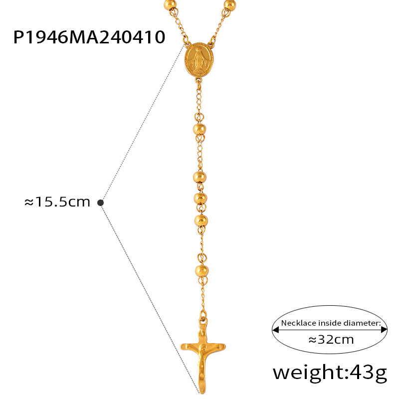 Retro Personality Hip Hop Niche Necklace Embossed Round Brand Fringe Cross Pendant Stainless Steel Gold Plated Jewelry