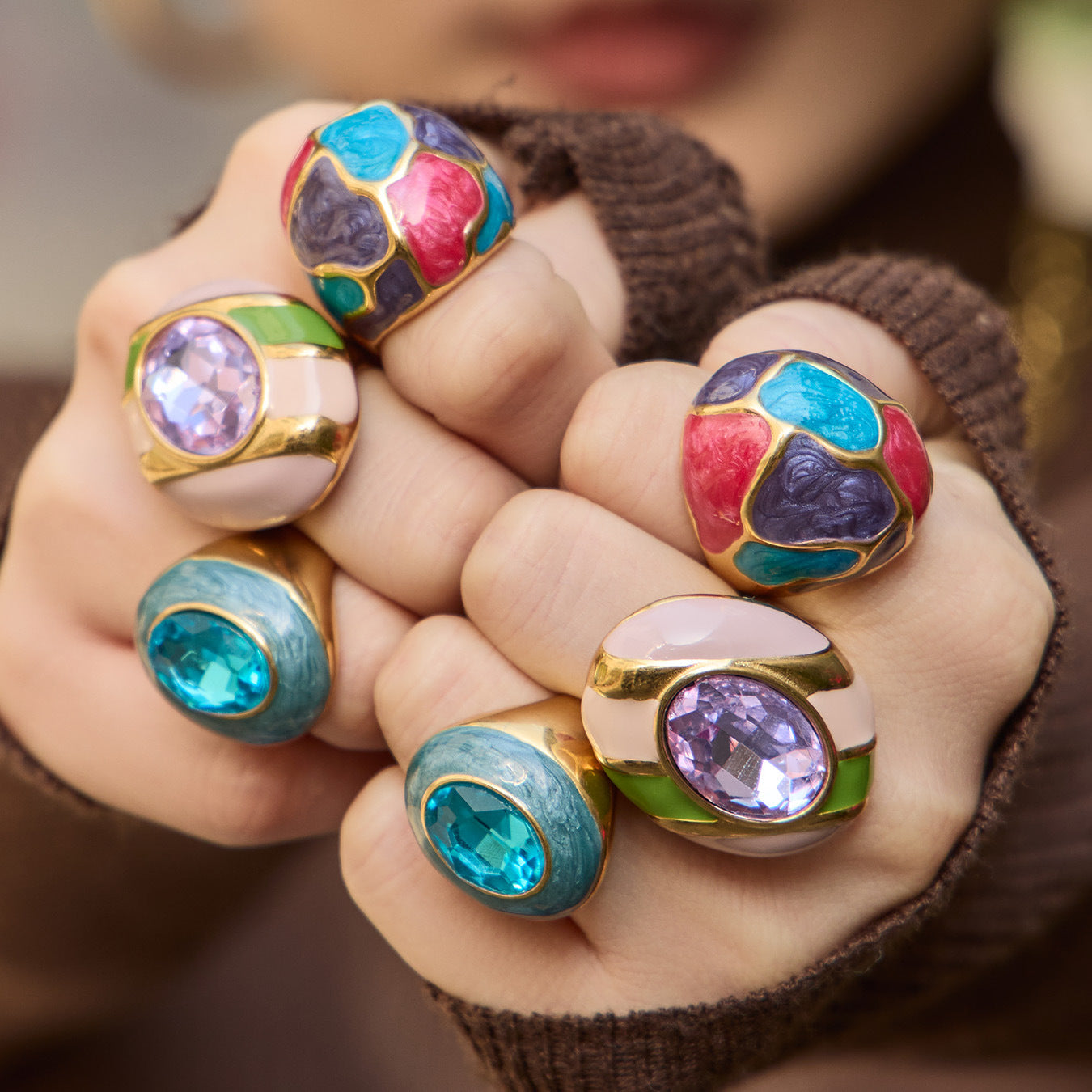 Fashion Class Stainless Steel Ring Waterproof 18K Gold Plated Not Easy to Fade Enamel