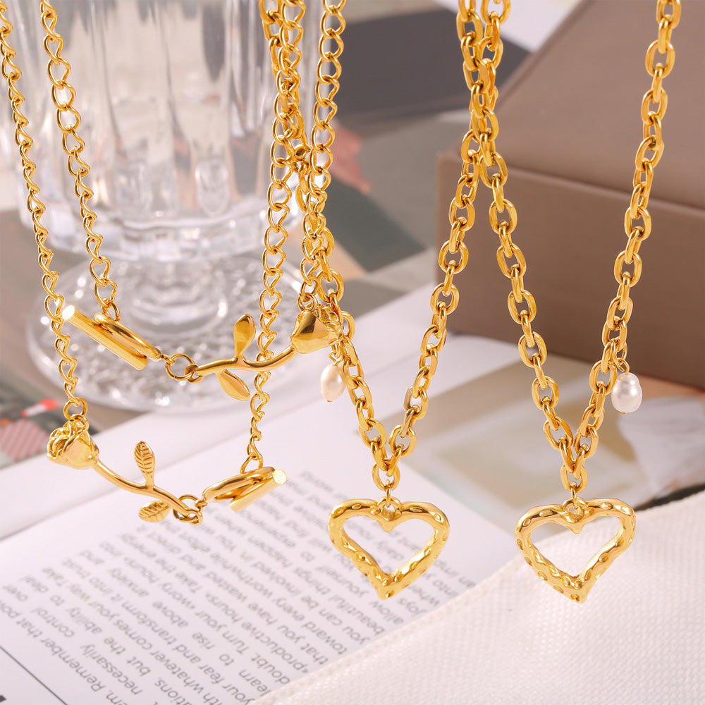 Simple Sweet Wind Personality Jewelry Hollow Design love Rose Pendant Stainless Steel Necklace Valentine's Day