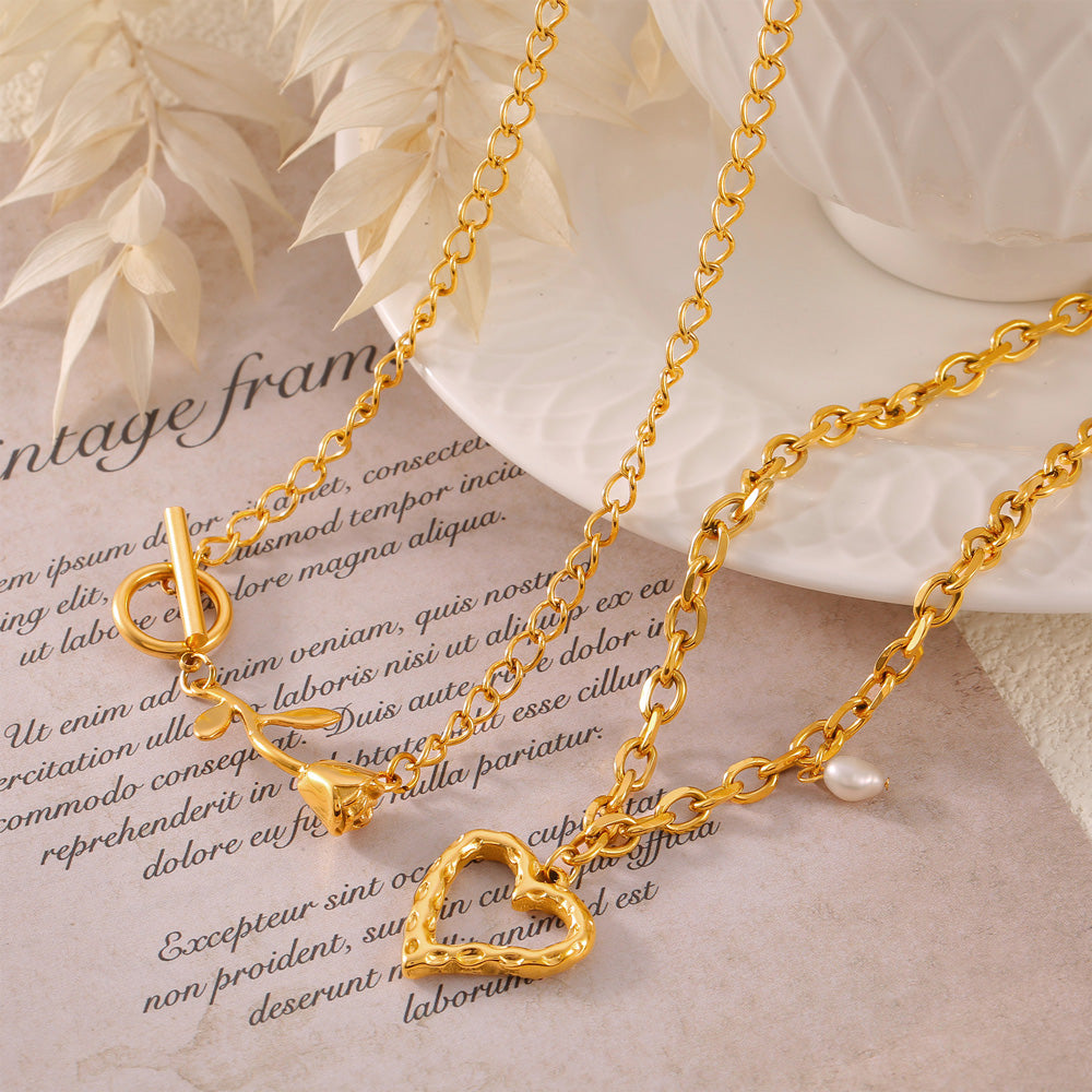 Simple Sweet Wind Personality Jewelry Hollow Design love Rose Pendant Stainless Steel Necklace Valentine's Day