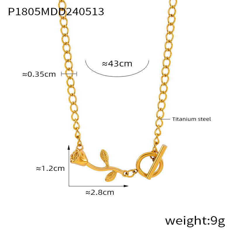 Simple Sweet Wind Personality Jewelry Hollow Design love Rose Pendant Stainless Steel Necklace Valentine's Day