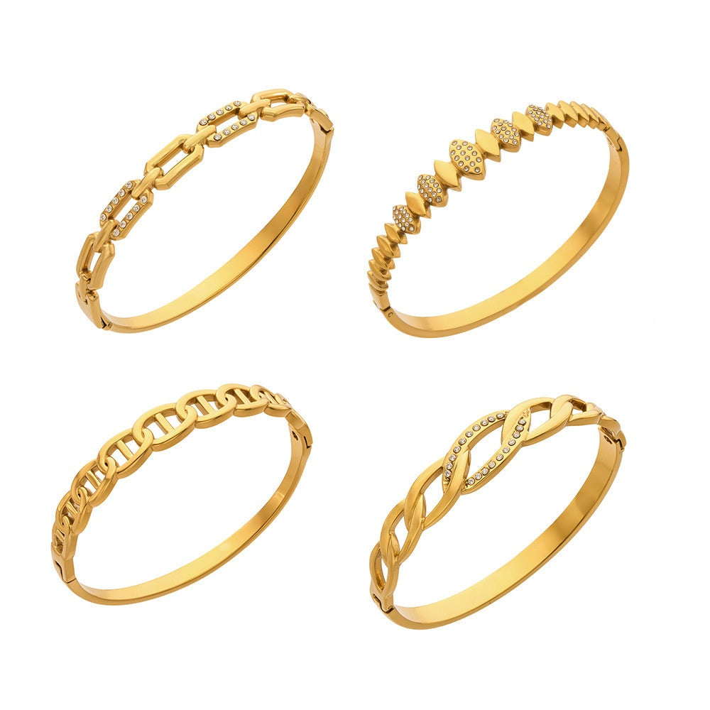 2026 New 18K Gold Stainless Steel 5A Cubic Zirconia Pig Nose Chain  for Women Fashion Luxury Hip Hop Bangle