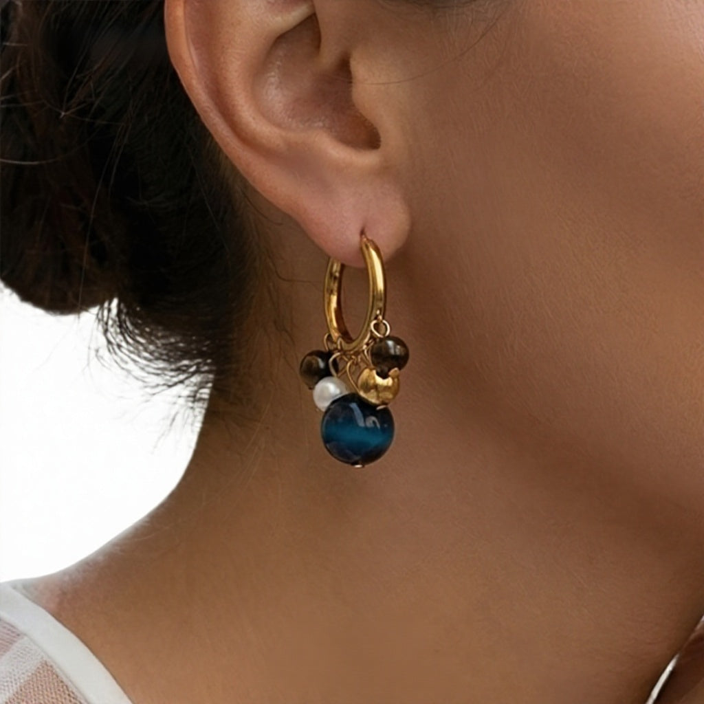 Factory Direct Custom Logo 2026 New Trendy Stainless Steel Earrings  Natural Stone 18K Gold Plated Colorful Tassel Earring
