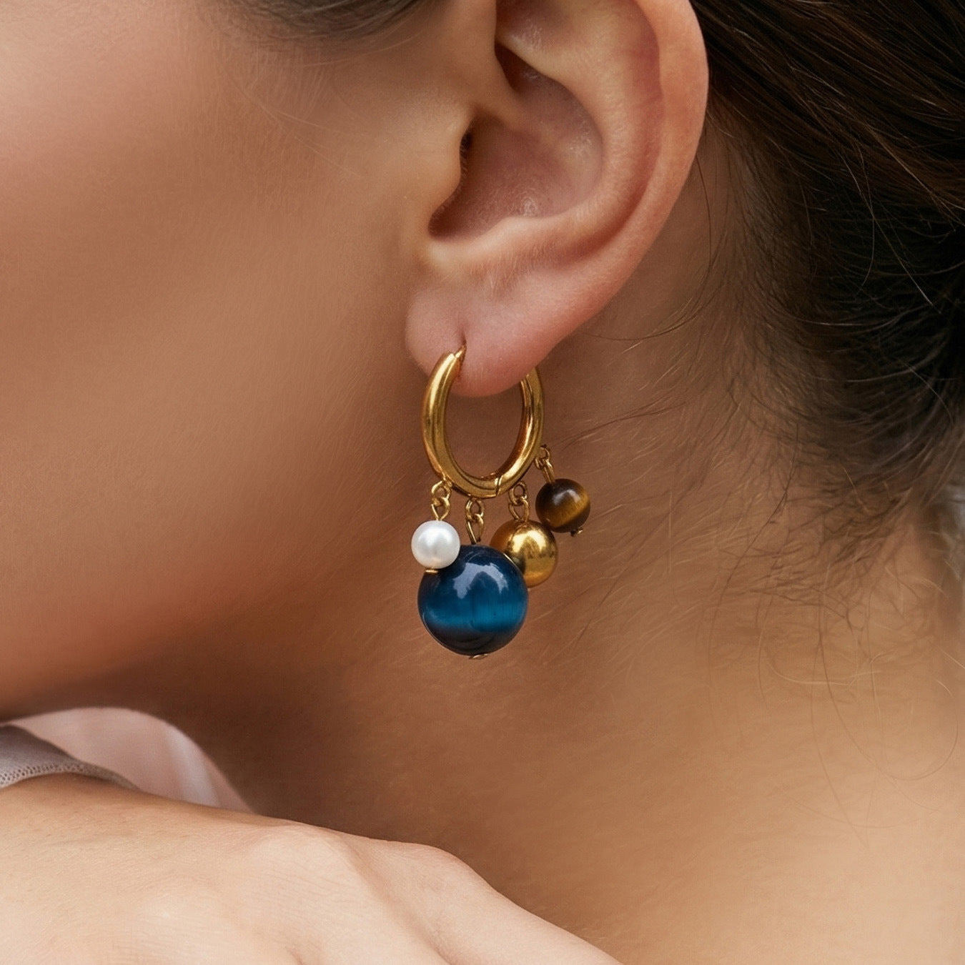 Factory Direct Custom Logo 2026 New Trendy Stainless Steel Earrings  Natural Stone 18K Gold Plated Colorful Tassel Earring