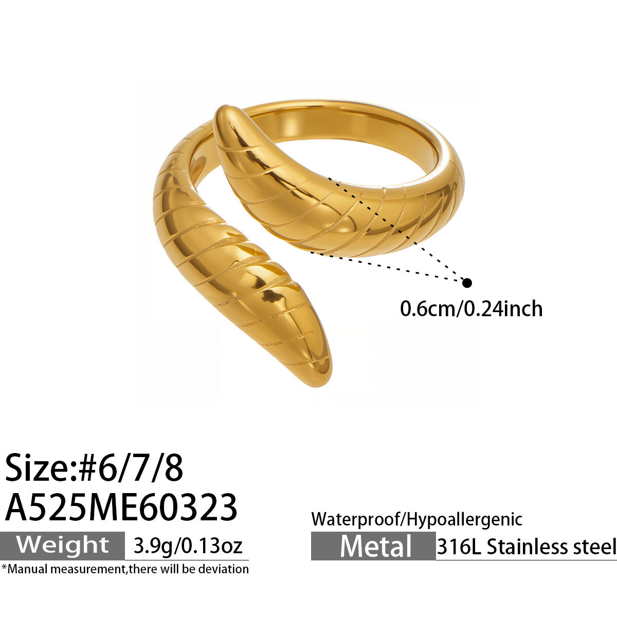 Factory Direct High Quality 18K Gold Plated Stainless Steel Snake Ring High End Open Finger Ring for Ladies Custom Logo Support