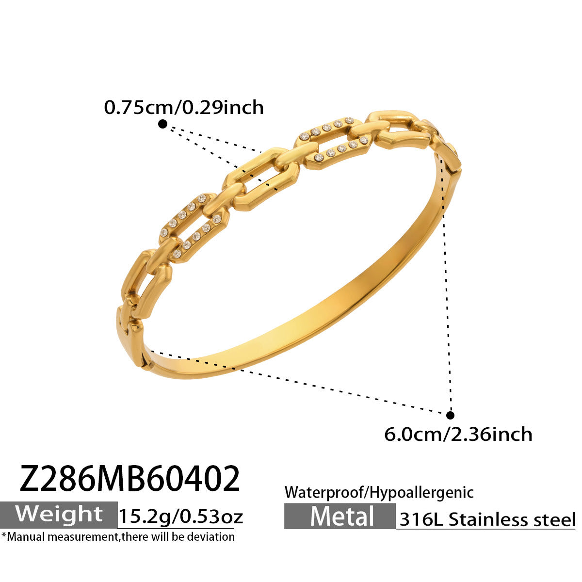 2026 New 18K Gold Stainless Steel 5A Cubic Zirconia Pig Nose Chain  for Women Fashion Luxury Hip Hop Bangle