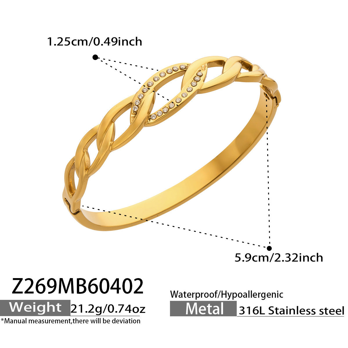 2026 New 18K Gold Stainless Steel 5A Cubic Zirconia Pig Nose Chain  for Women Fashion Luxury Hip Hop Bangle