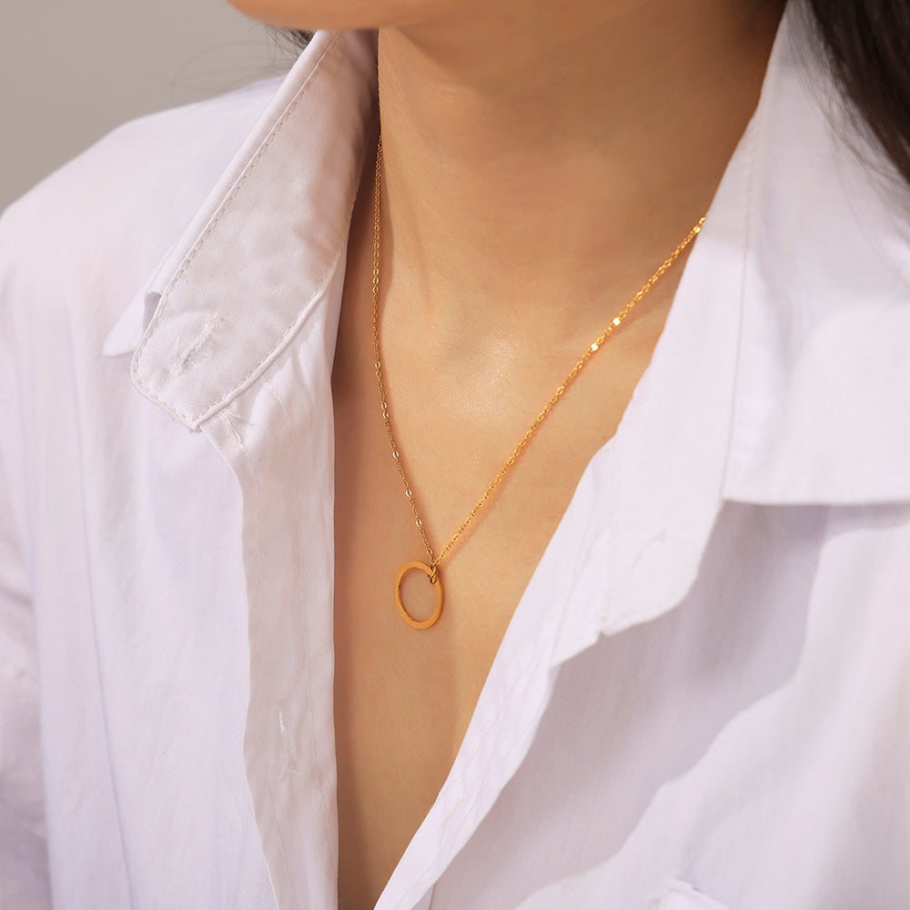 Simple Geometric Elements Ring Pendant Y Tassel Necklace Can Be Folded Cold Wind Titanium Steel Gold Plated Necklace