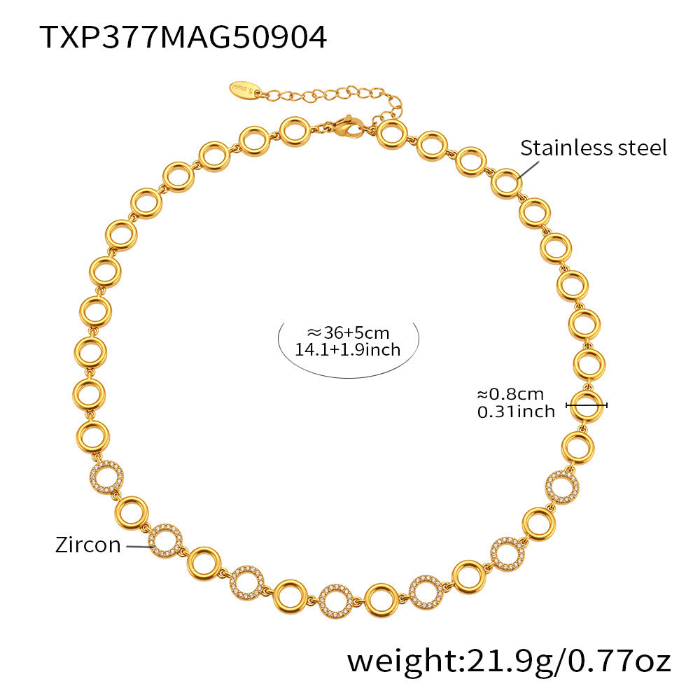 Circle Zirconia Jewelry Set Stainless Steel Necklace and Bracelet for Women
