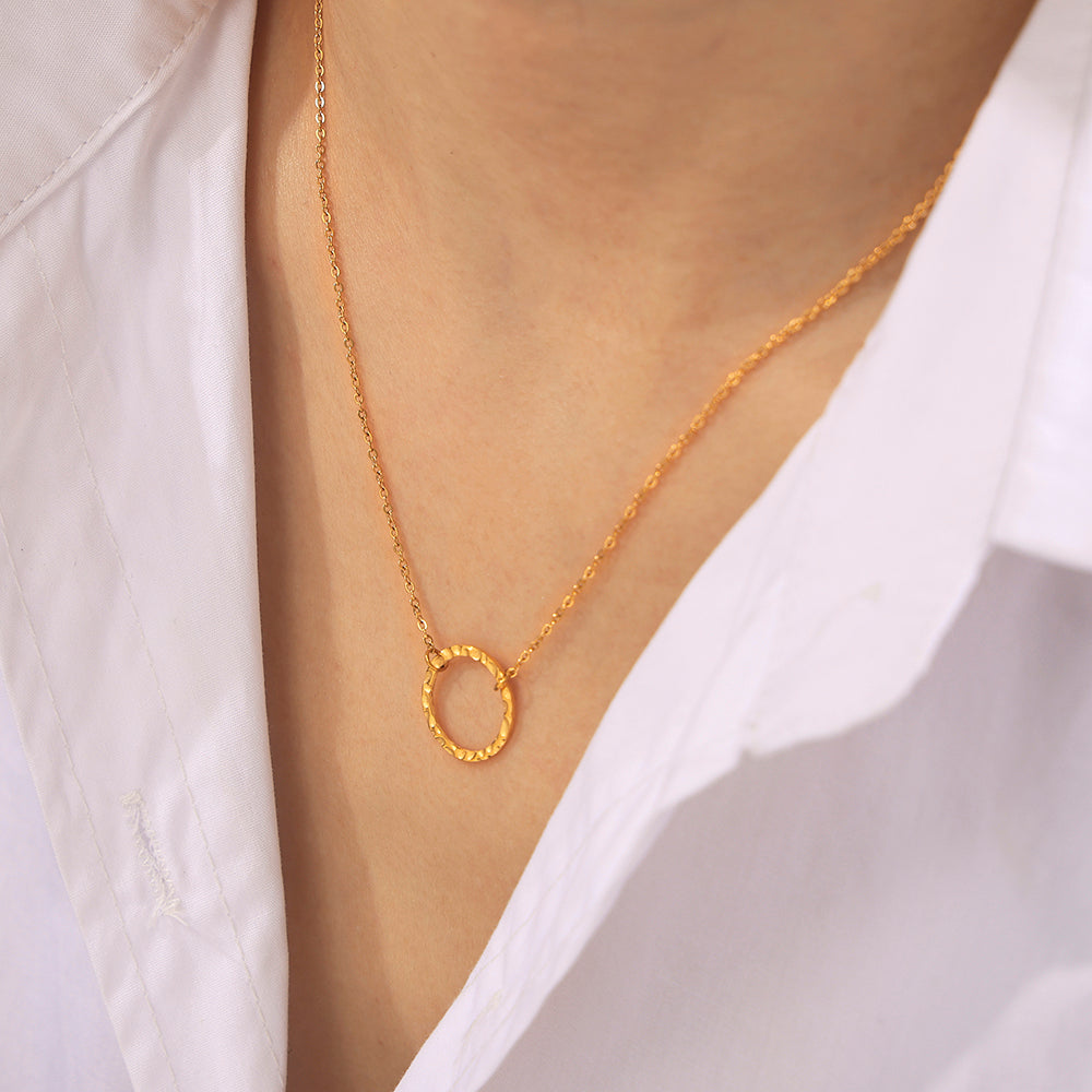 Simple Geometric Elements Ring Pendant Y Tassel Necklace Can Be Folded Cold Wind Titanium Steel Gold Plated Necklace