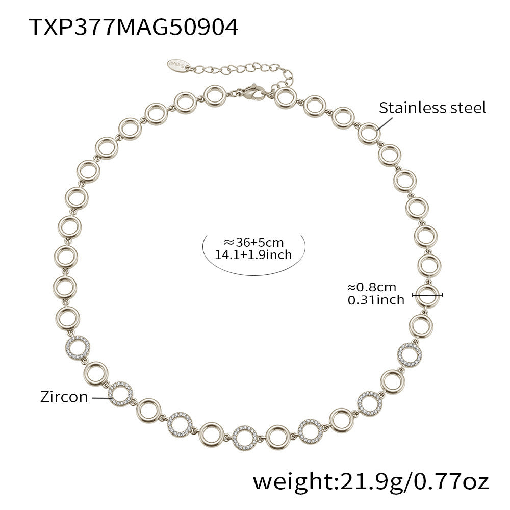 Circle Zirconia Jewelry Set Stainless Steel Necklace and Bracelet for Women
