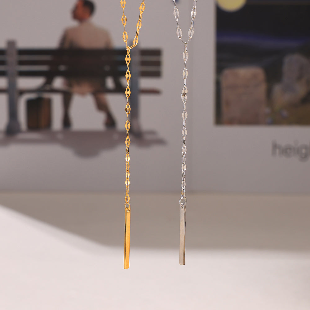 Simple Geometric Elements Ring Pendant Y Tassel Necklace Can Be Folded Cold Wind Titanium Steel Gold Plated Necklace