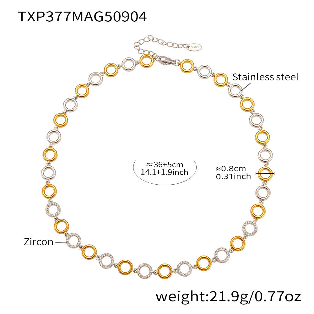 Circle Zirconia Jewelry Set Stainless Steel Necklace and Bracelet for Women