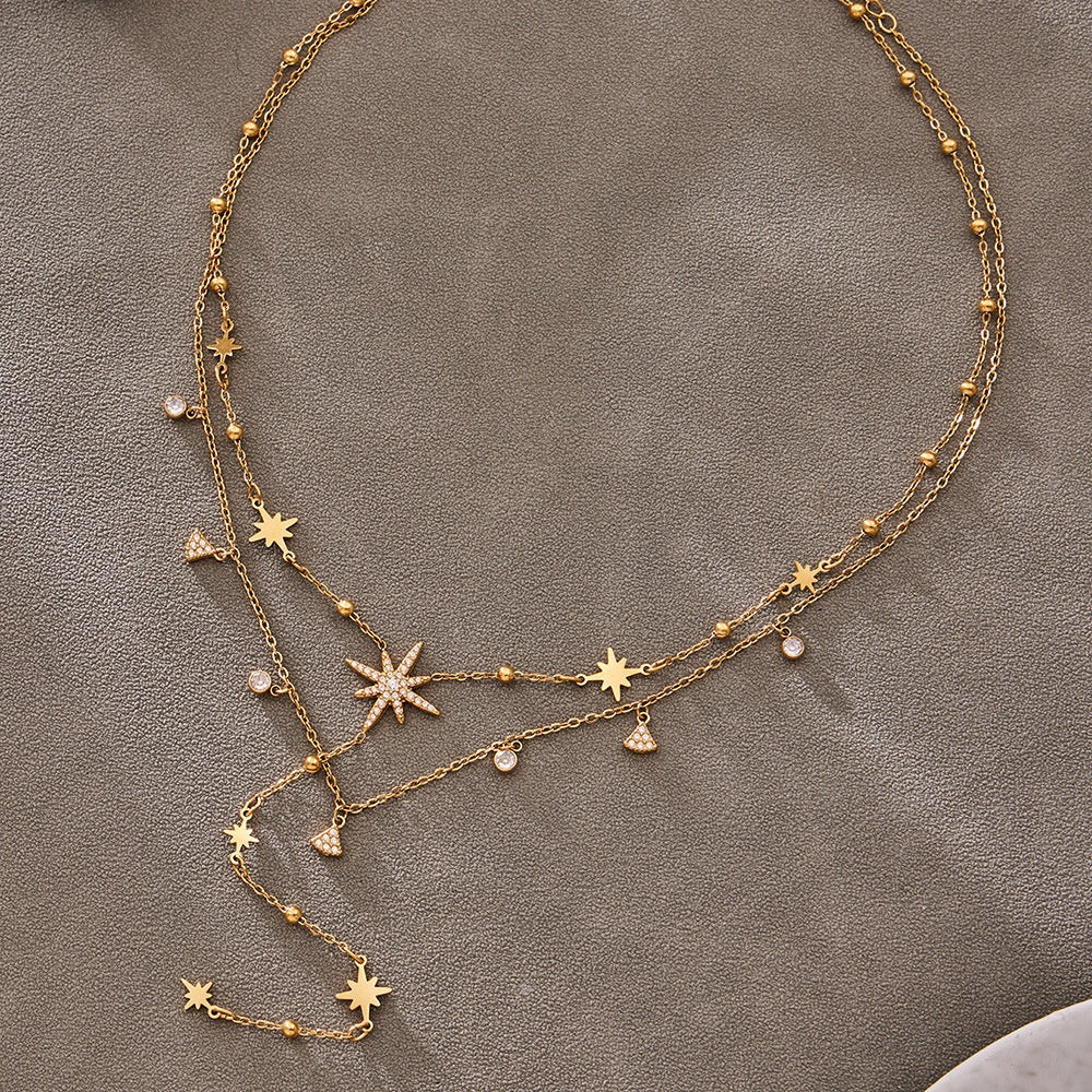 Luxury Shiny Zircon Star of David Y Choker Necklace Set Waterproof Stainless Steel Layered Jewelry Set Wholesale