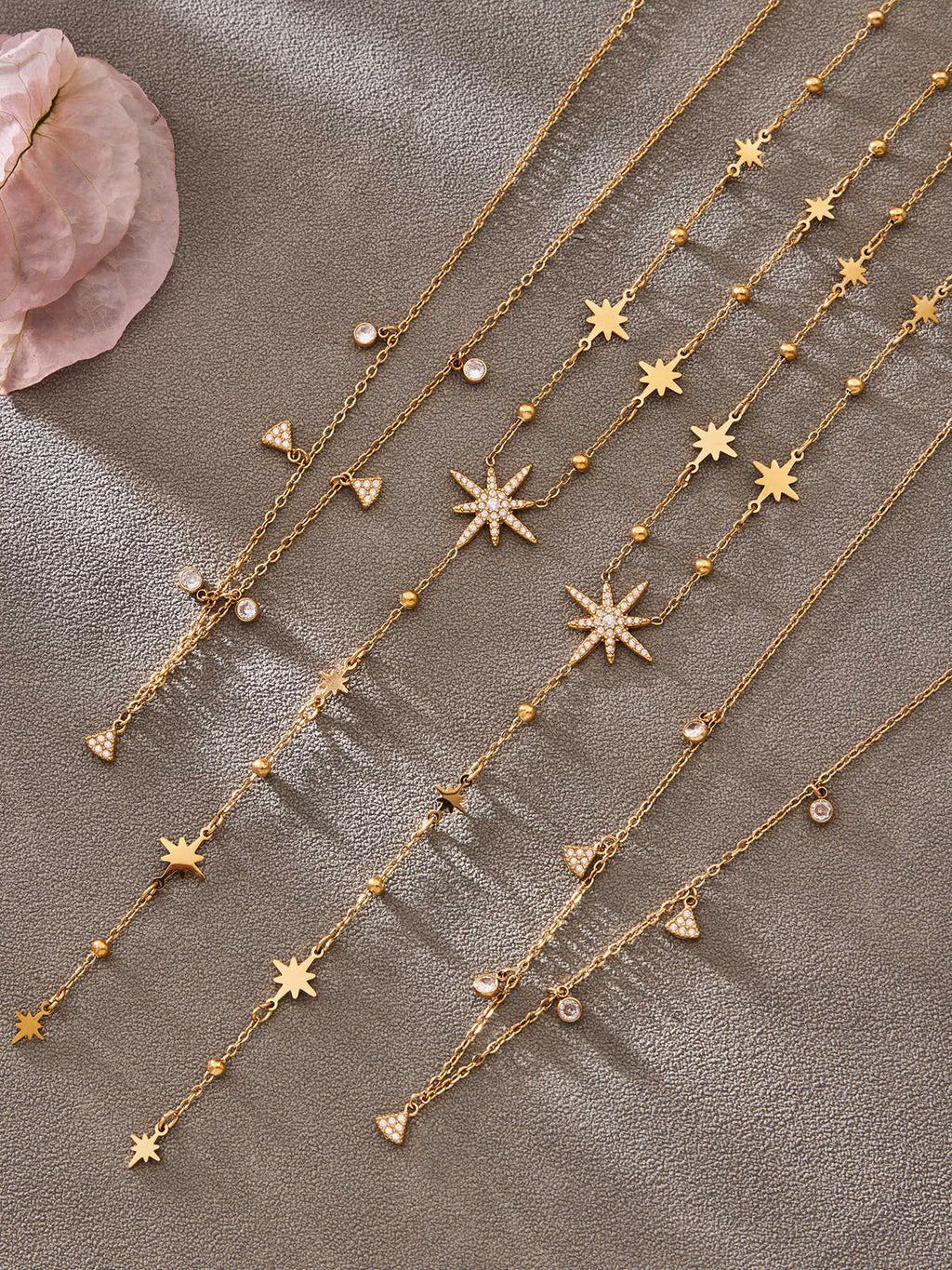 Luxury Shiny Zircon Star of David Y Choker Necklace Set Waterproof Stainless Steel Layered Jewelry Set Wholesale