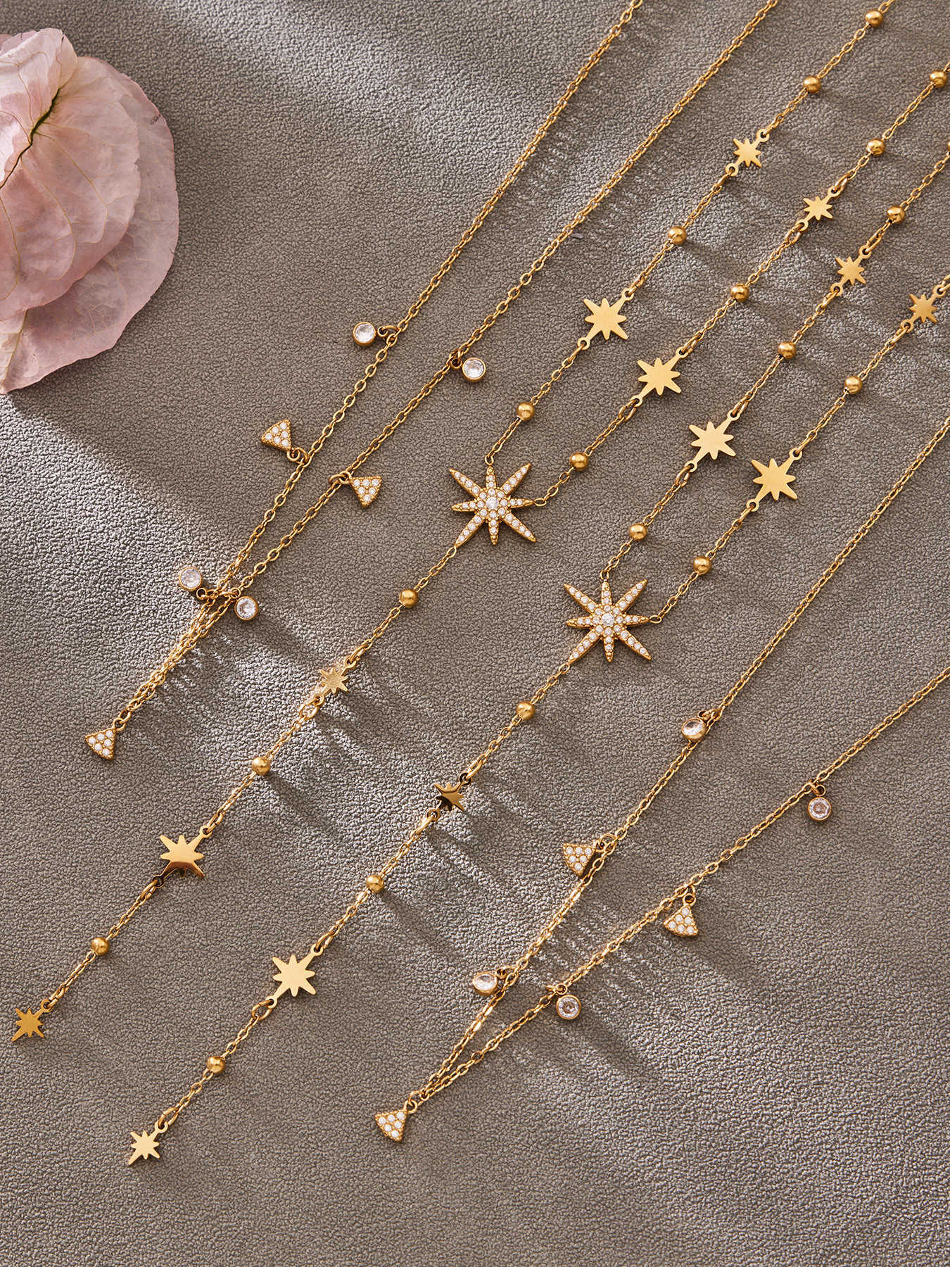 Luxury Shiny Zircon Star of David Y Choker Necklace Set Waterproof Stainless Steel Layered Jewelry Set Wholesale