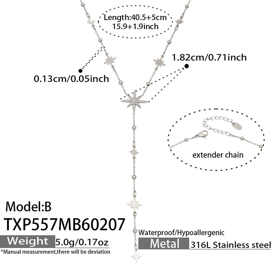 Luxury Shiny Zircon Star of David Y Choker Necklace Set Waterproof Stainless Steel Layered Jewelry Set Wholesale
