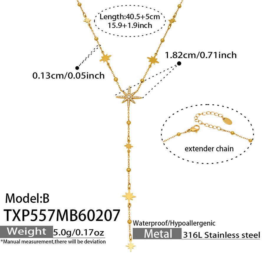 Luxury Shiny Zircon Star of David Y Choker Necklace Set Waterproof Stainless Steel Layered Jewelry Set Wholesale