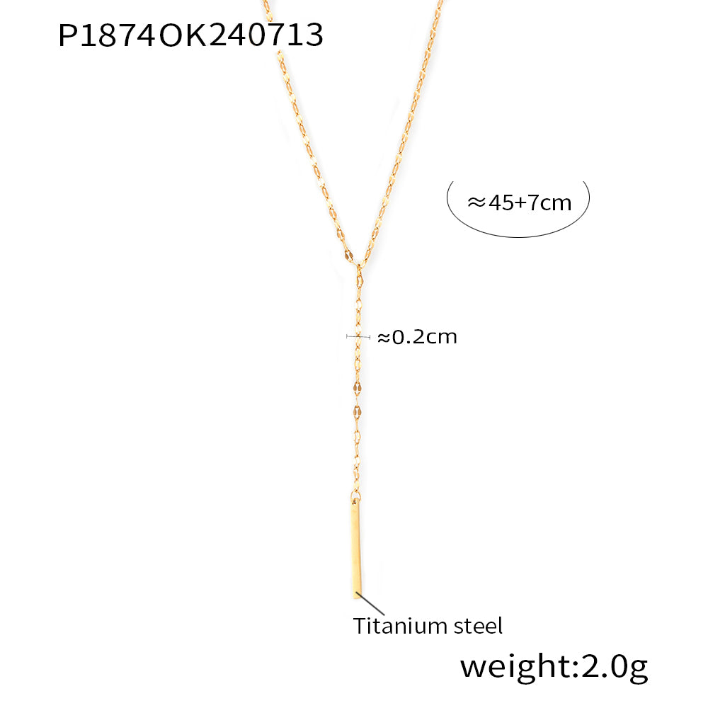 Simple Geometric Elements Ring Pendant Y Tassel Necklace Can Be Folded Cold Wind Titanium Steel Gold Plated Necklace