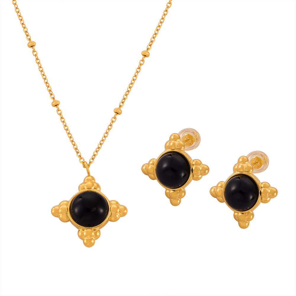 Vintage Personality Beaded Chain Jewelry Lace Round Brand Inlaid with Agate Design Sense Stainless Steel Jewelry Set