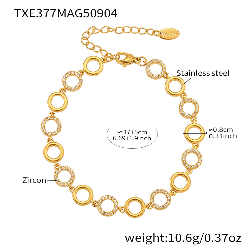 Circle Zirconia Jewelry Set Stainless Steel Necklace and Bracelet for Women