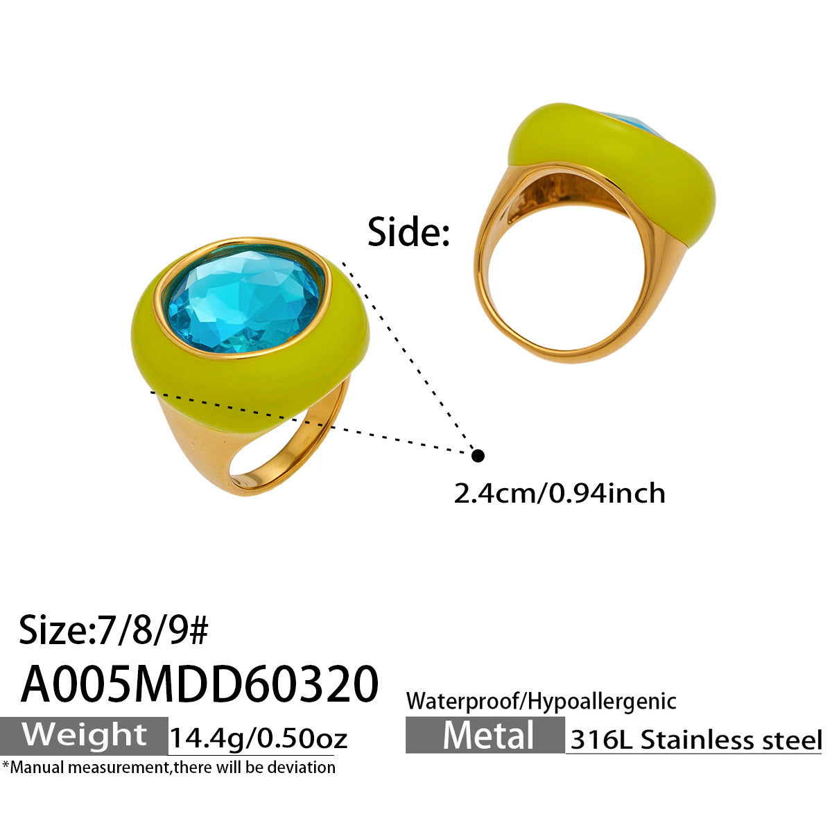European American Vintage Enamel Flower Ring for Women 18K Gold Plated Stainless Steel CZ Stone  Party Gift