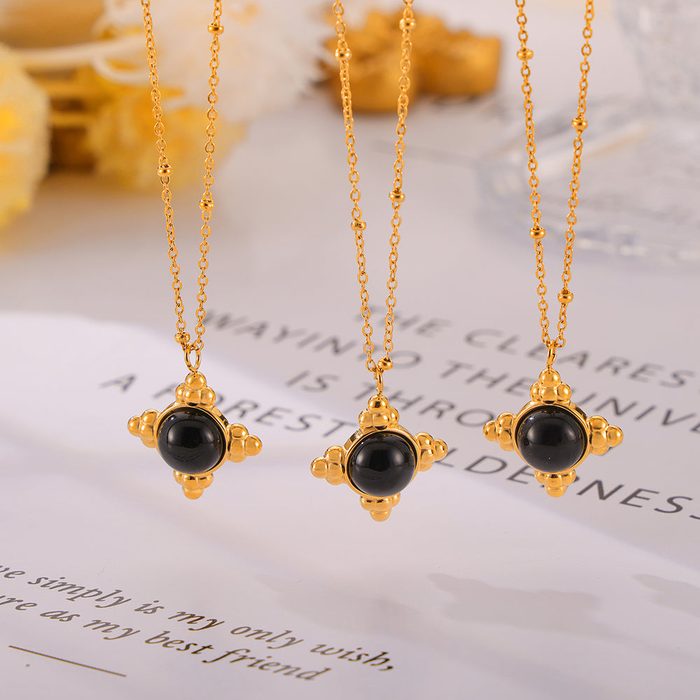 Vintage Personality Beaded Chain Jewelry Lace Round Brand Inlaid with Agate Design Sense Stainless Steel Jewelry Set