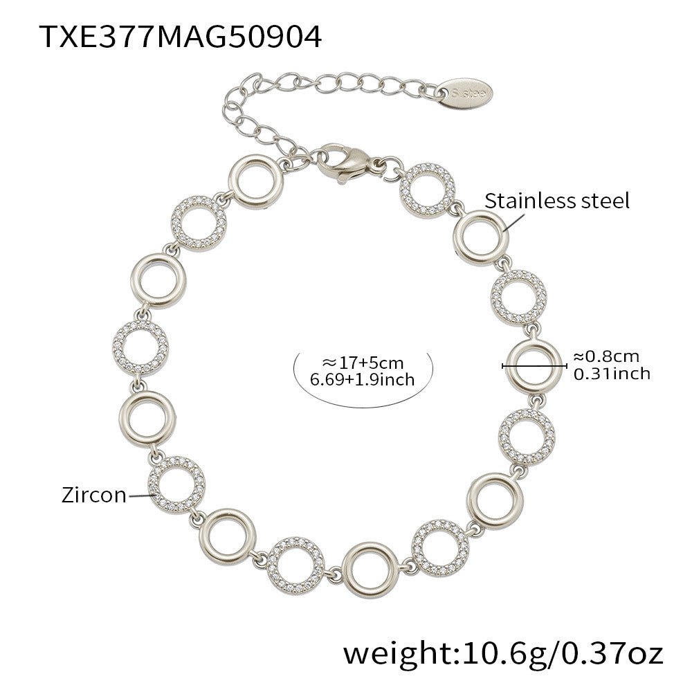 Circle Zirconia Jewelry Set Stainless Steel Necklace and Bracelet for Women