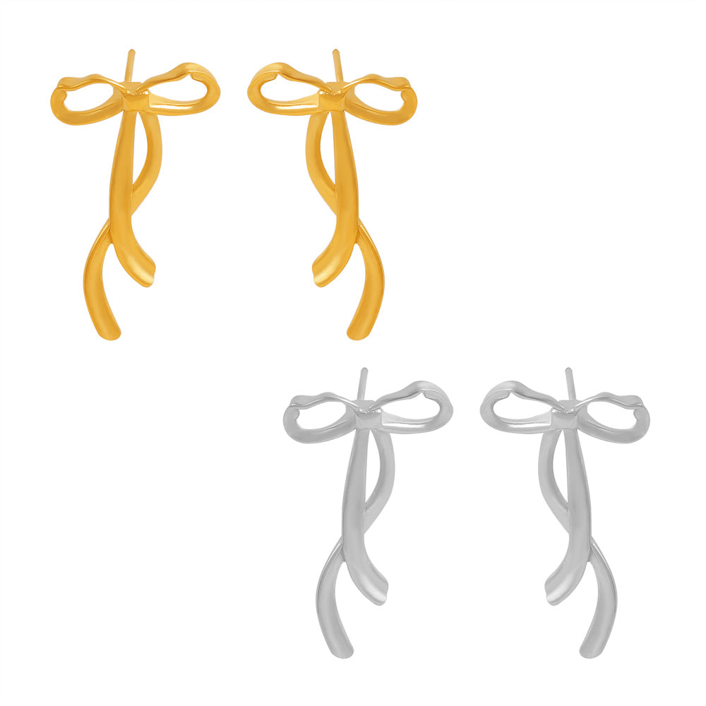 Fashion Chic Wind Ribbon Bow Earrings Niche Sweet Design Titanium Steel Plated 18k Gold Do Not Fade Earrings Female