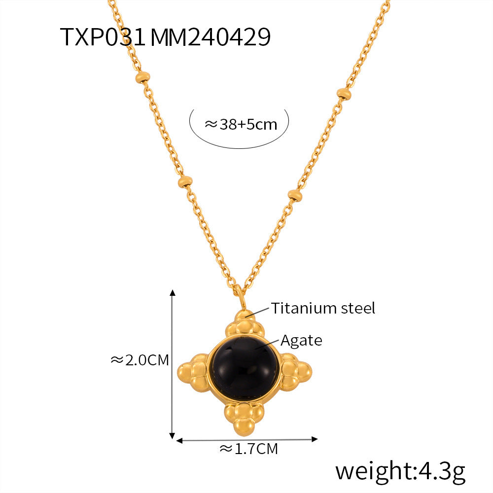 Vintage Personality Beaded Chain Jewelry Lace Round Brand Inlaid with Agate Design Sense Stainless Steel Jewelry Set