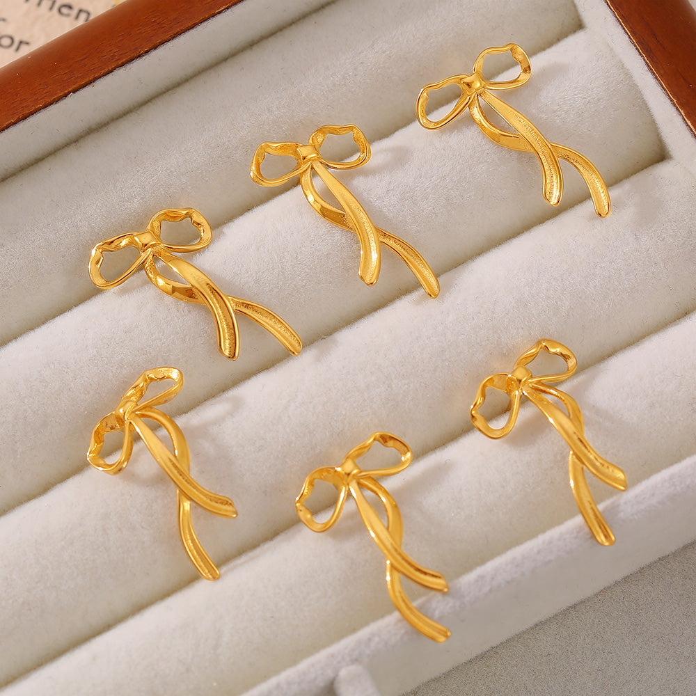 Fashion Chic Wind Ribbon Bow Earrings Niche Sweet Design Titanium Steel Plated 18k Gold Do Not Fade Earrings Female