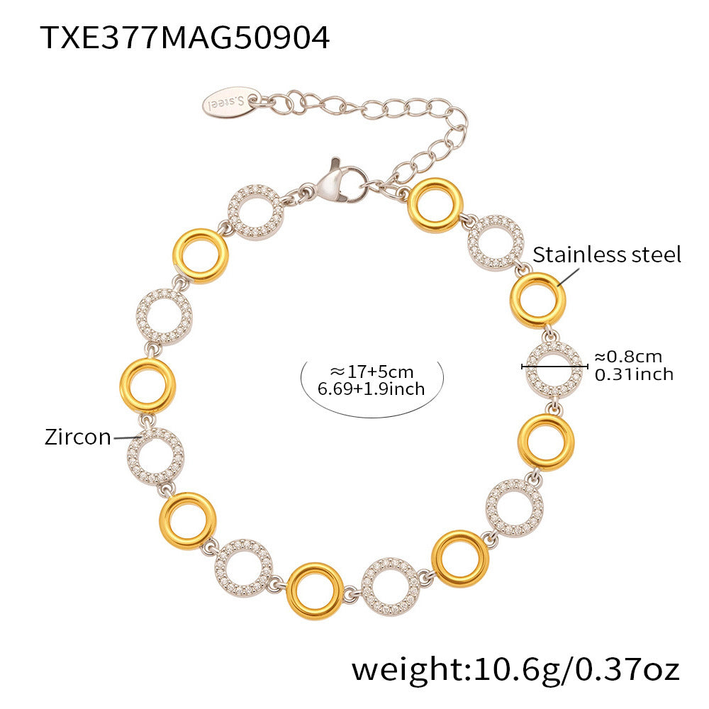 Circle Zirconia Jewelry Set Stainless Steel Necklace and Bracelet for Women
