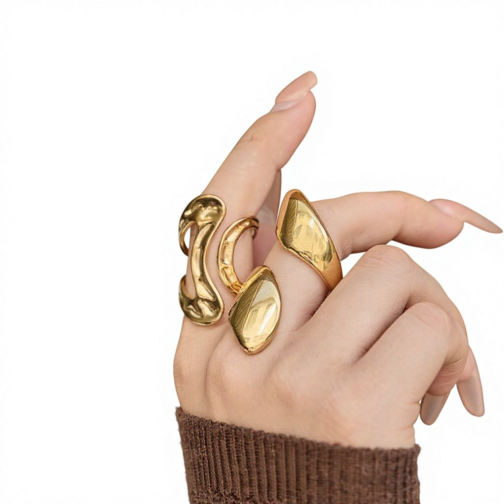 Custom LOGO 18K Gold Plated Stainless Steel Ring for Women  Fashion Heavy Weight Statement
