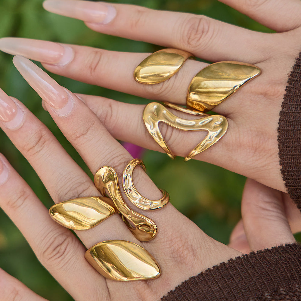 Custom LOGO 18K Gold Plated Stainless Steel Ring for Women  Fashion Heavy Weight Statement