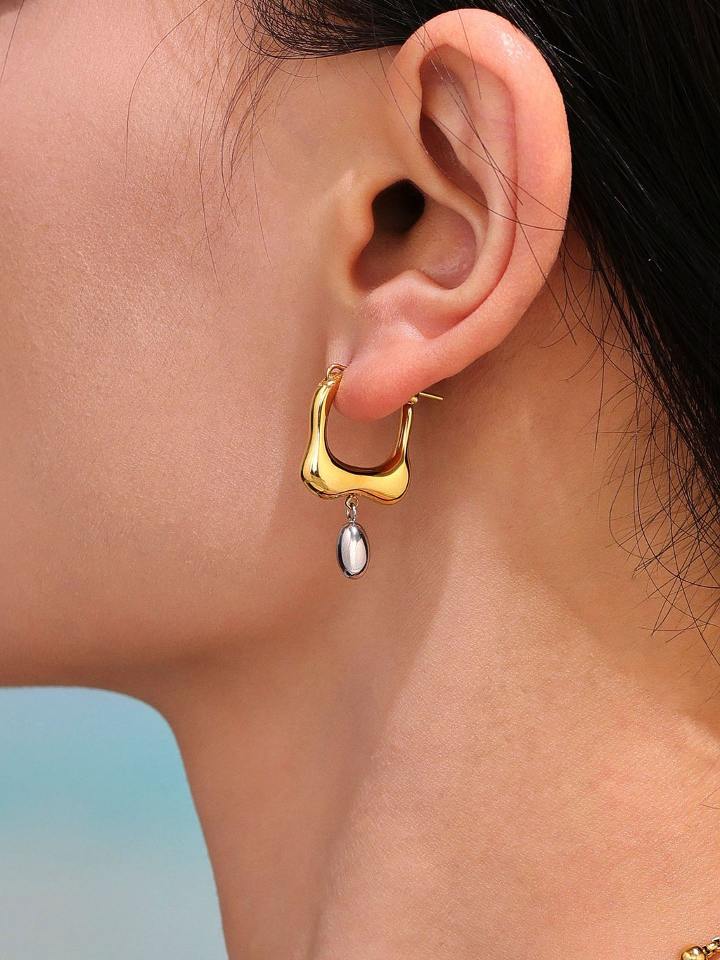 Fashion Stainless Steel Geometric Earrings Color Blocking Modern Abstract Design Hypoallergenic