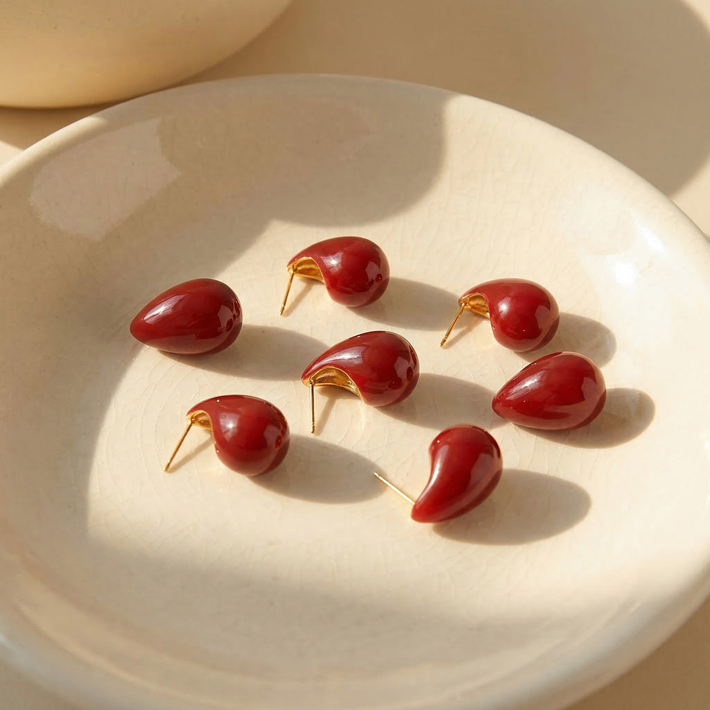 2026 Trending Red Enamel Teardrop Earrings for Women  Dopamong Colorful Copper Jewelry