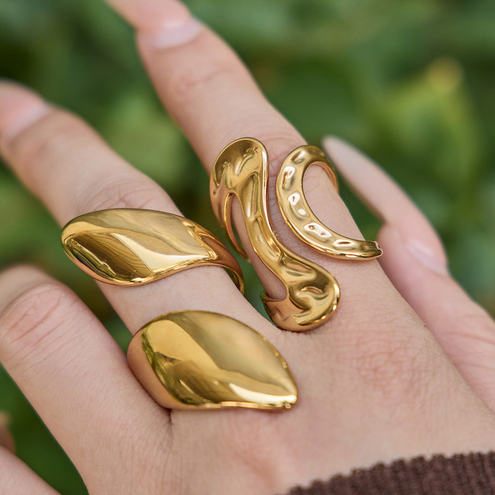Custom LOGO 18K Gold Plated Stainless Steel Ring for Women  Fashion Heavy Weight Statement