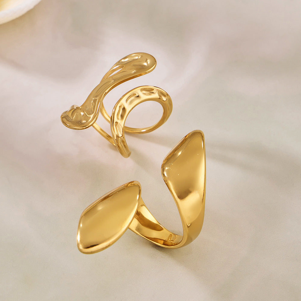 Custom LOGO 18K Gold Plated Stainless Steel Ring for Women  Fashion Heavy Weight Statement