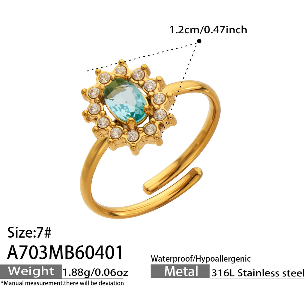 Fashion Stainless Steel Colorful Enamel Flower Open Ring for Women 18K Gold Plated Luxury Jewelry