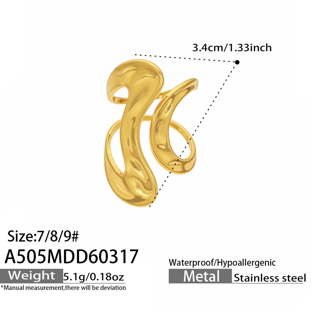 Custom LOGO 18K Gold Plated Stainless Steel Ring for Women  Fashion Heavy Weight Statement