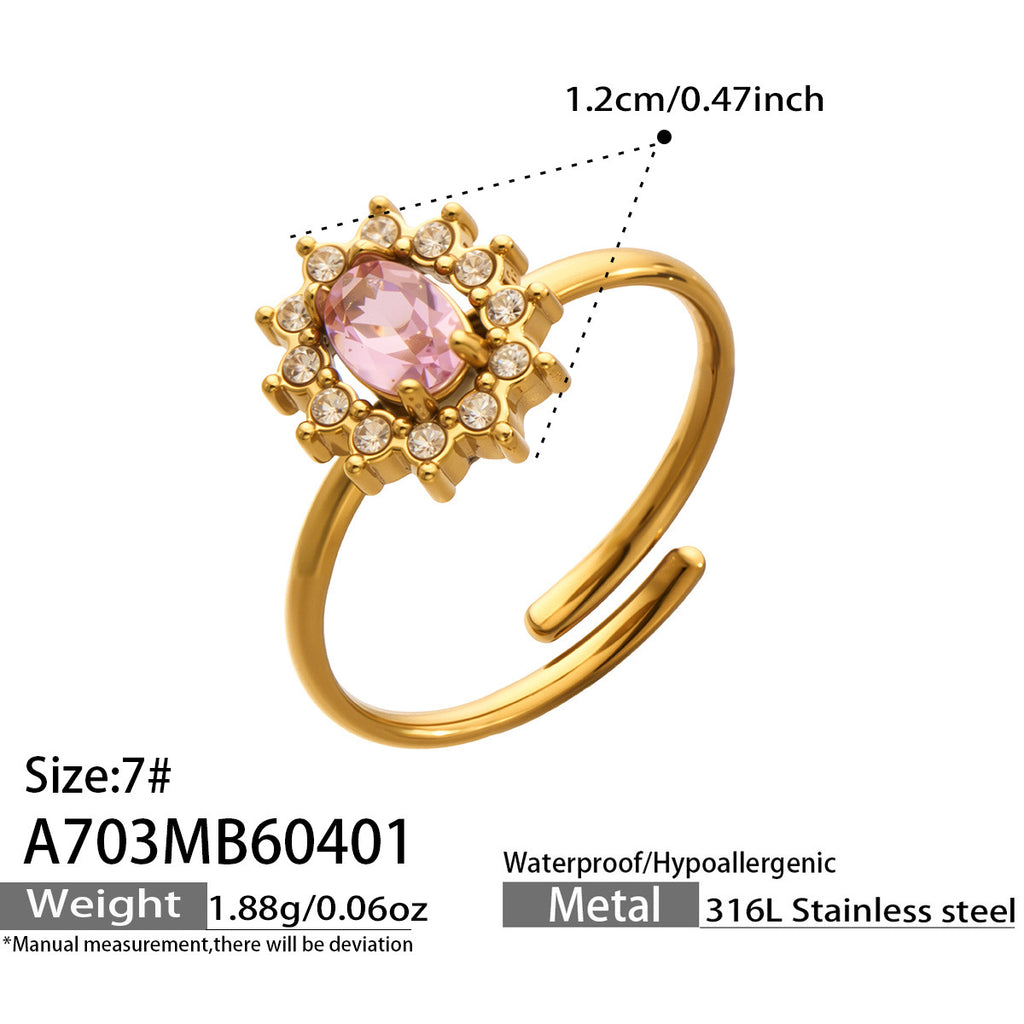 Fashion Stainless Steel Colorful Enamel Flower Open Ring for Women 18K Gold Plated Luxury Jewelry
