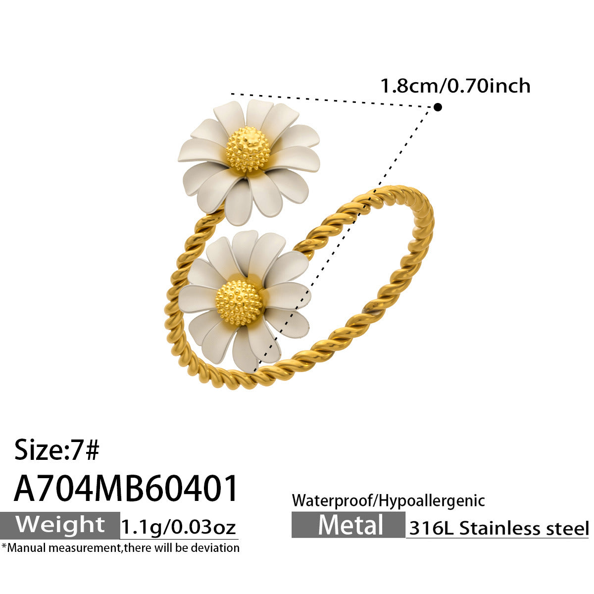 Fashion Stainless Steel Colorful Enamel Flower Open Ring for Women 18K Gold Plated Luxury Jewelry