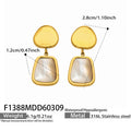 Classic 18K Gold Plated Stainless Steel Earrings White Mother of Pearl Inlay Waterproof Jewelry