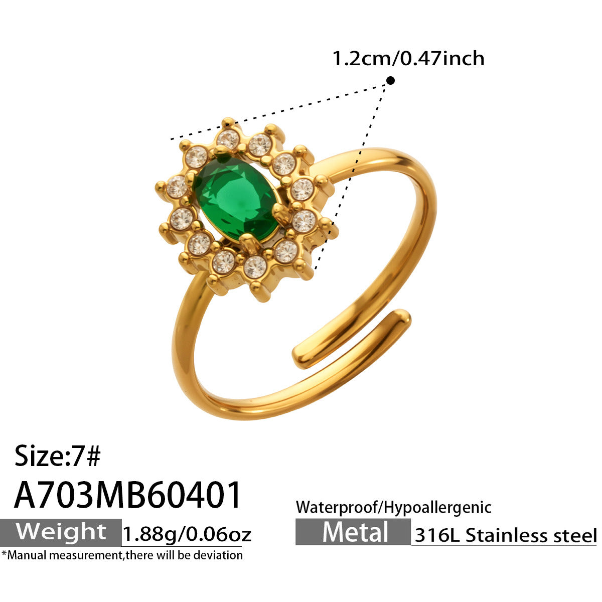 Fashion Stainless Steel Colorful Enamel Flower Open Ring for Women 18K Gold Plated Luxury Jewelry